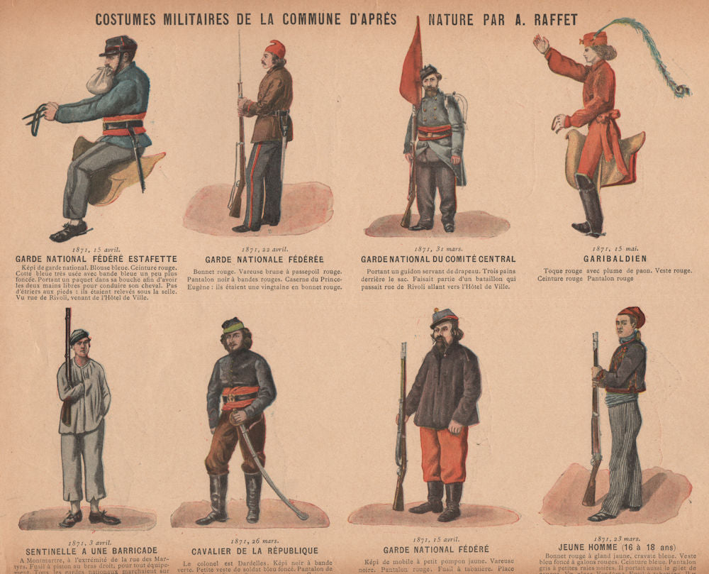 PARIS COMMUNE 1871. Costume Militaire. Garde national Fédéré Communard c1873